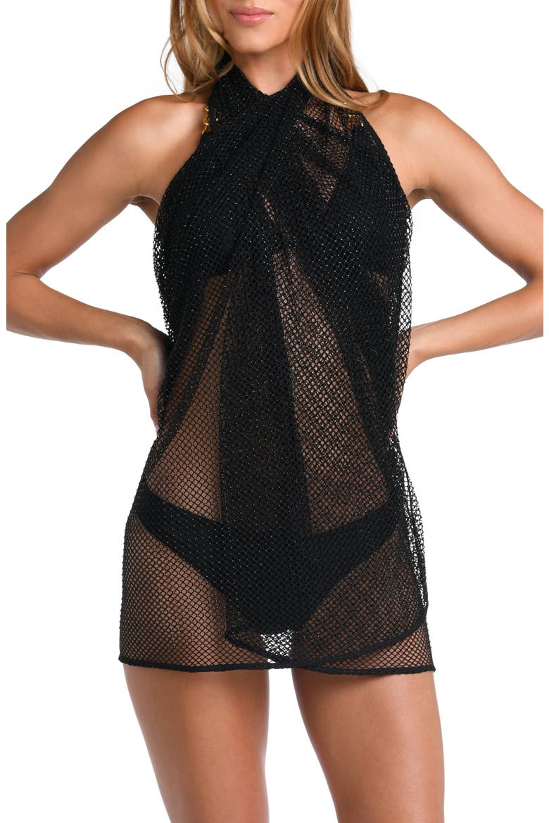 Maribel Rhinestone Sheer Cover-Up Pareo, Main, color, BLACK