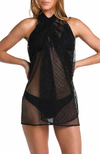 L'AGENCE Maribel Rhinestone Sheer Cover-Up Pareo