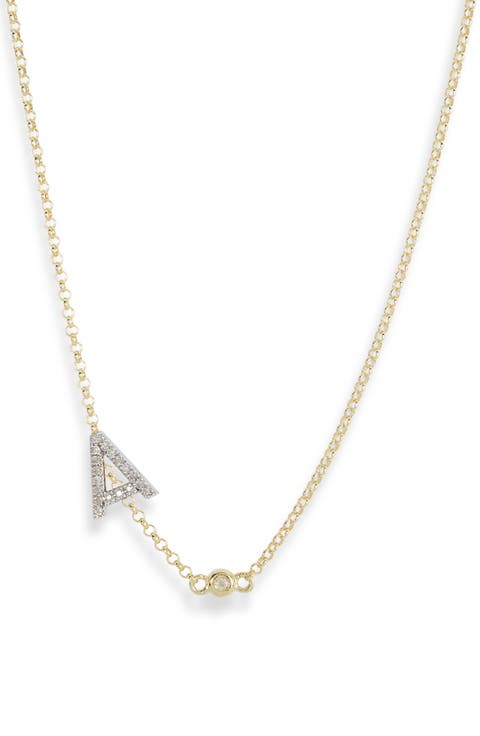 Bezel Diamond Initial Chain Necklace - 0.2ct.