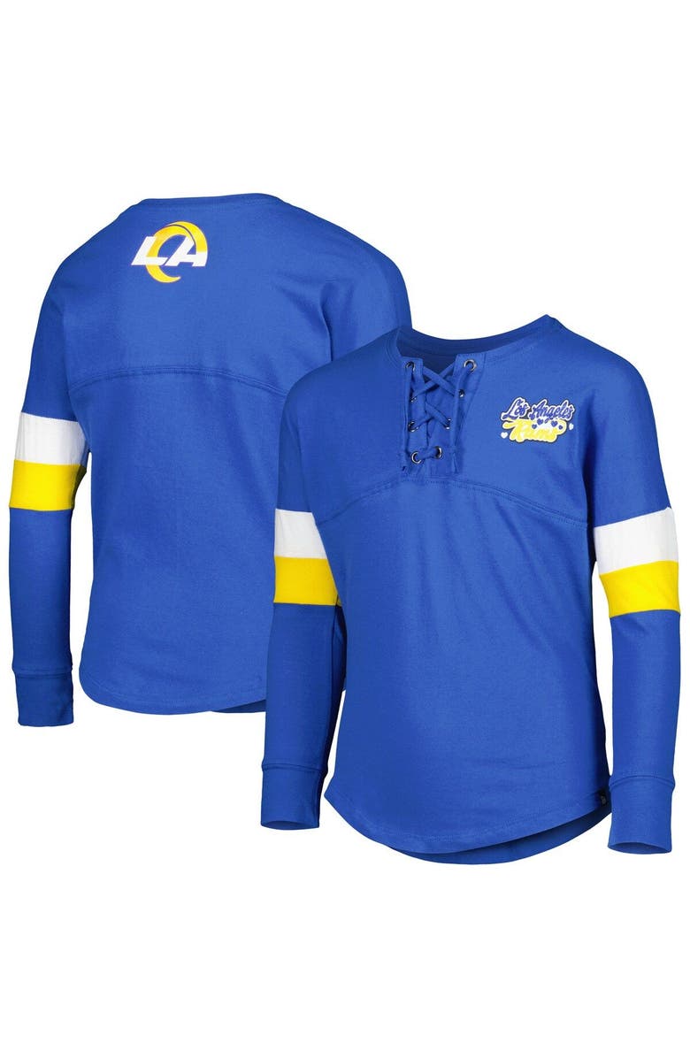 New Era Girls Youth New Era Royal Los Angeles Rams Lace-Up Long Sleeve T-Shirt, Main, color, Royal