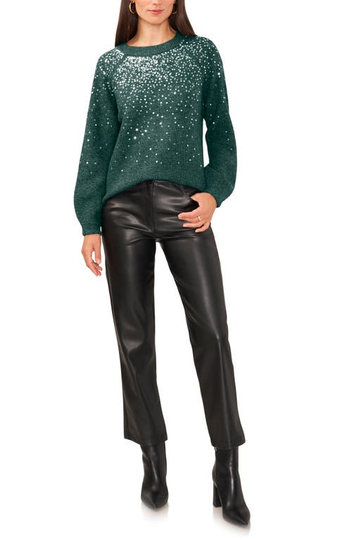 Vince Camuto Sequin Crewneck Sweater In Green