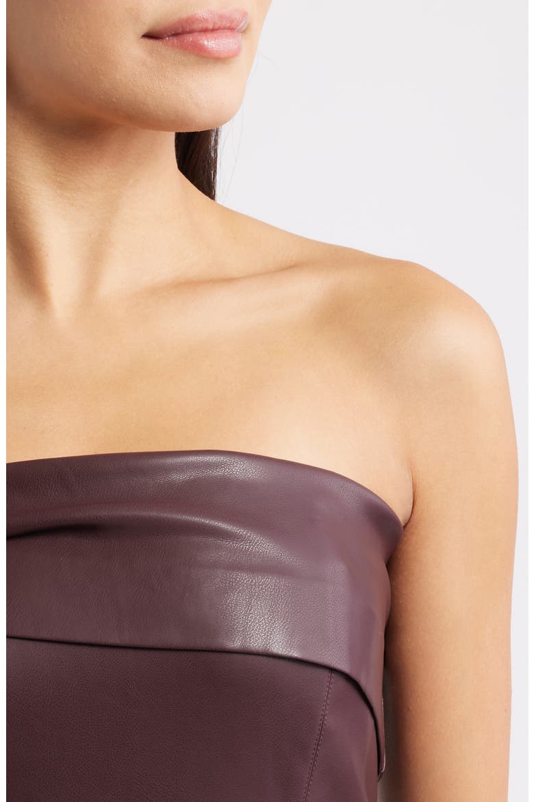 The Santana Strapless Faux Leather Midi Dress, Alternate, color, DARK COCOA