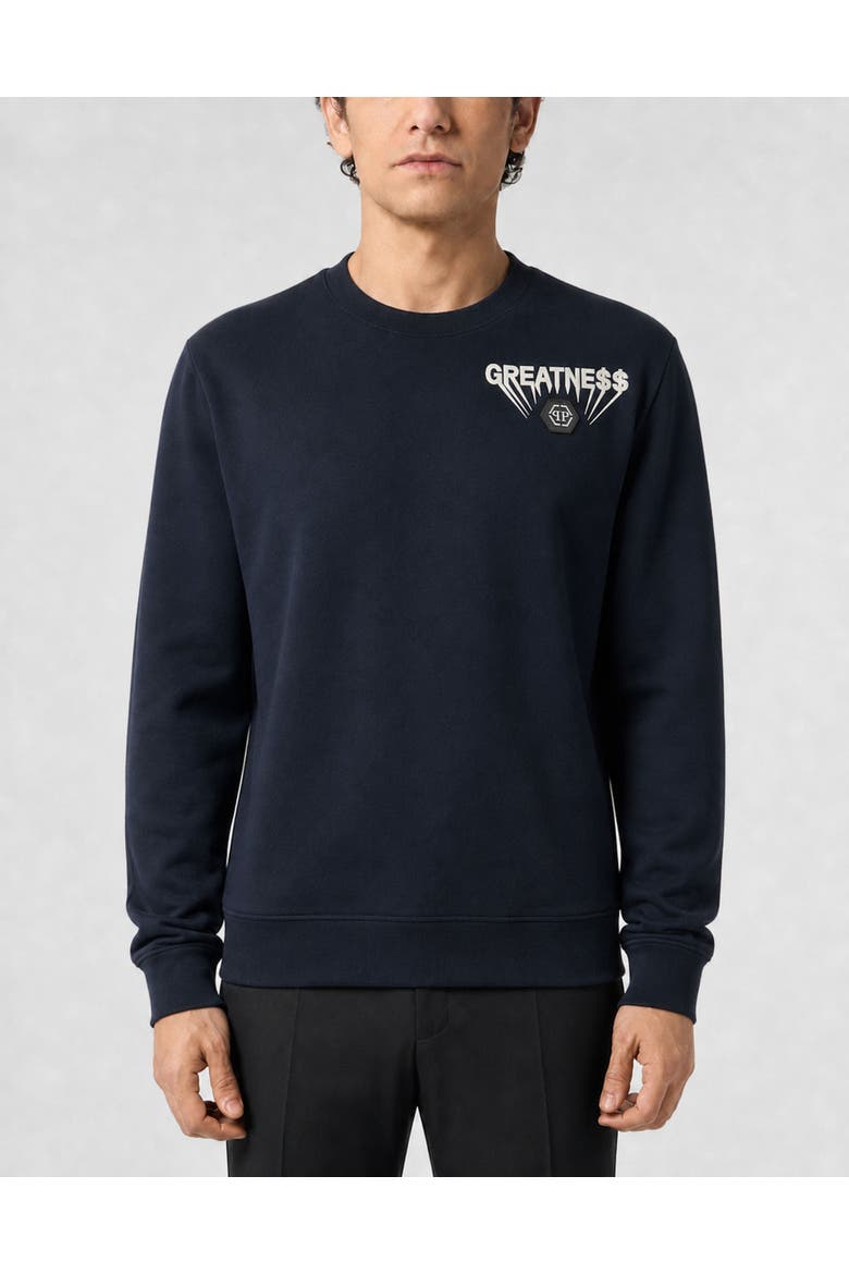 Fleece Round Neck Sweatshirt Greatness Men, Main, color, navy