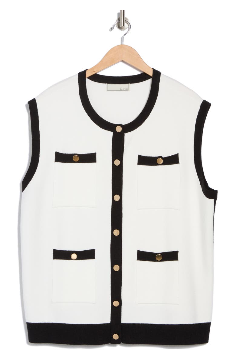Kaia Sleeveless Sweater, Alternate, color, GARDENIA/ BLACK