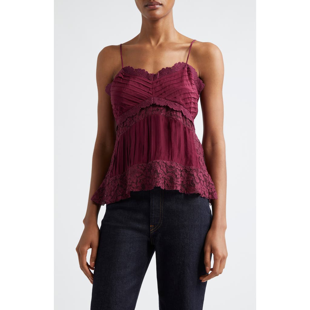 Farm Rio Lace Trim Pintuck Satin Camisole In Purple