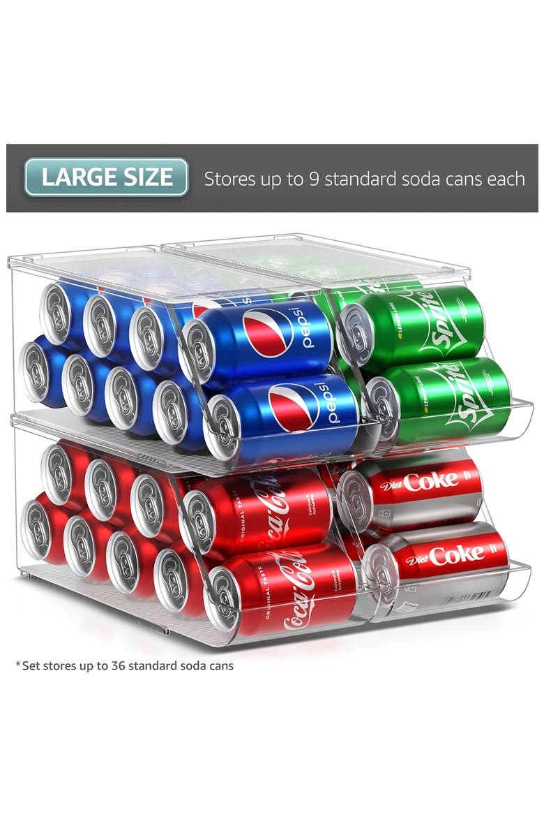 Set of 4 Stackable Soda Can Organizers, Alternate, color, CLEAR