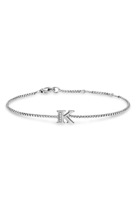 Petite Pavé Initial Chain Bracelet in Sterling Silver with Diamonds