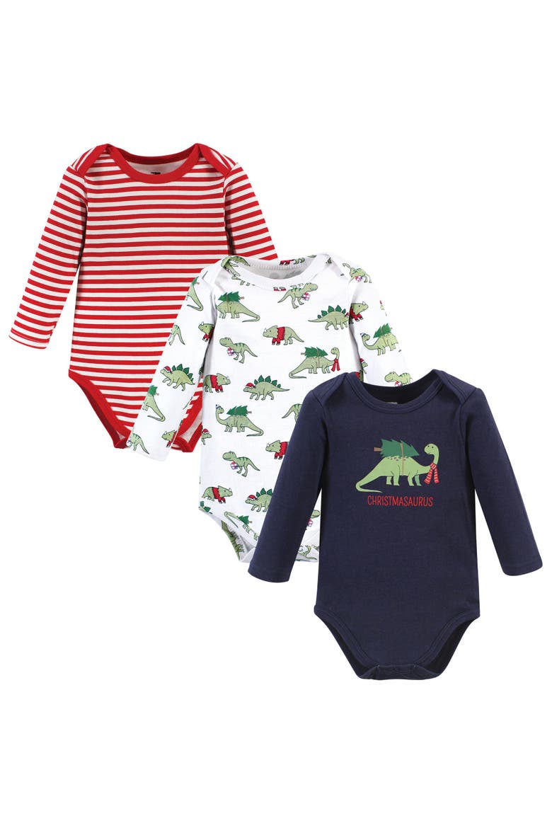 Everyday Long-Sleeve Cotton All-in-Ones, Main, color, Christmasaurus