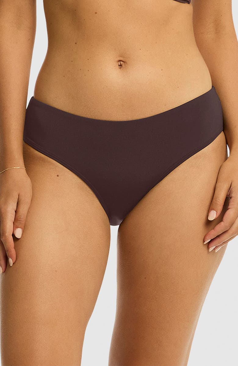 Sea Level Mid Bikini Bottoms, Main, color, Cocoa