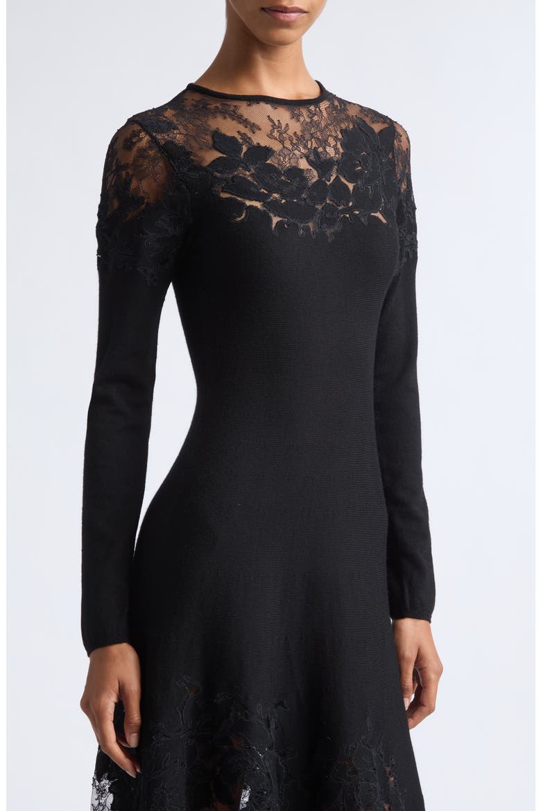 Clemence Long Sleeve Lace Dress, Alternate, color, NOIR