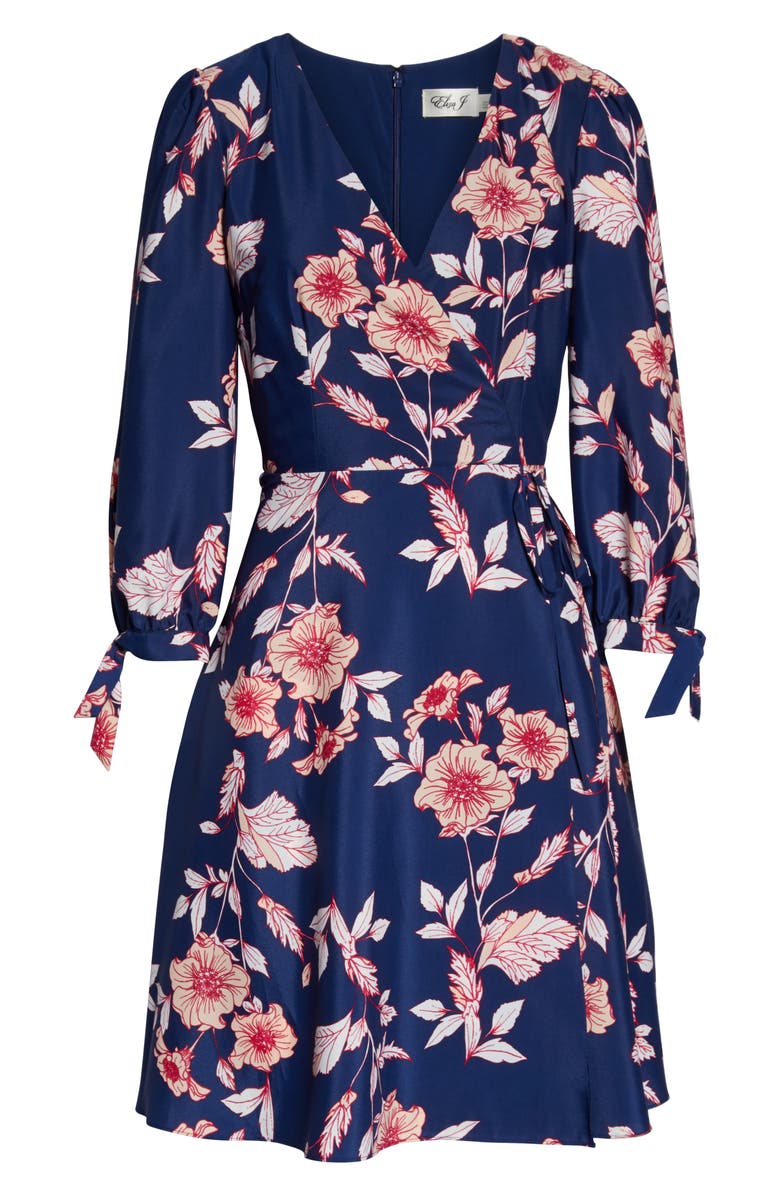 Eliza J Floral Print Faux Wrap Dress, Alternate, color,