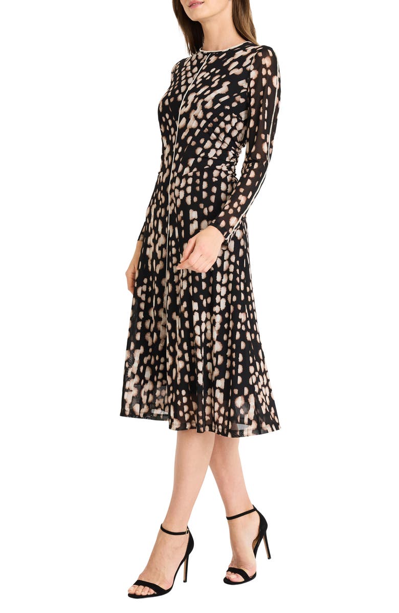 Maggy London Print Long Sleeve A-Line Dress, Alternate, color, Black/ Quartz