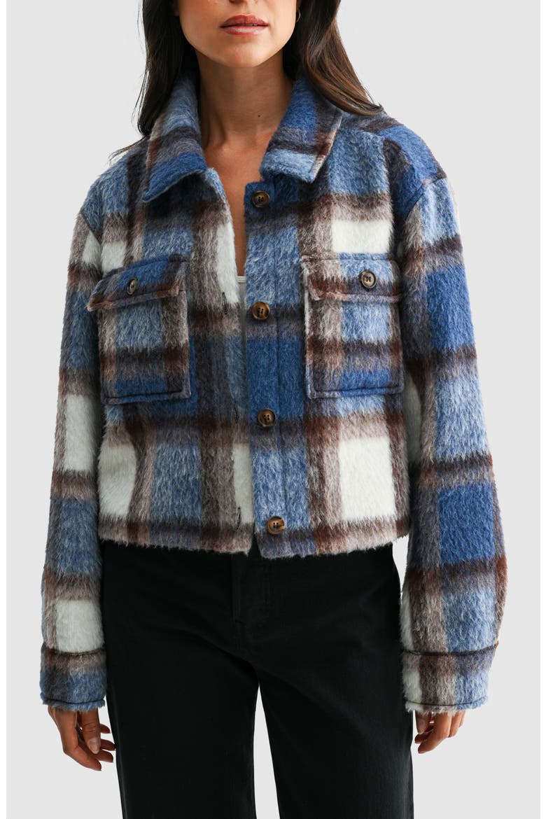 Plaid Cropped Jacket, Main, color, BLUE IVORY PLAID