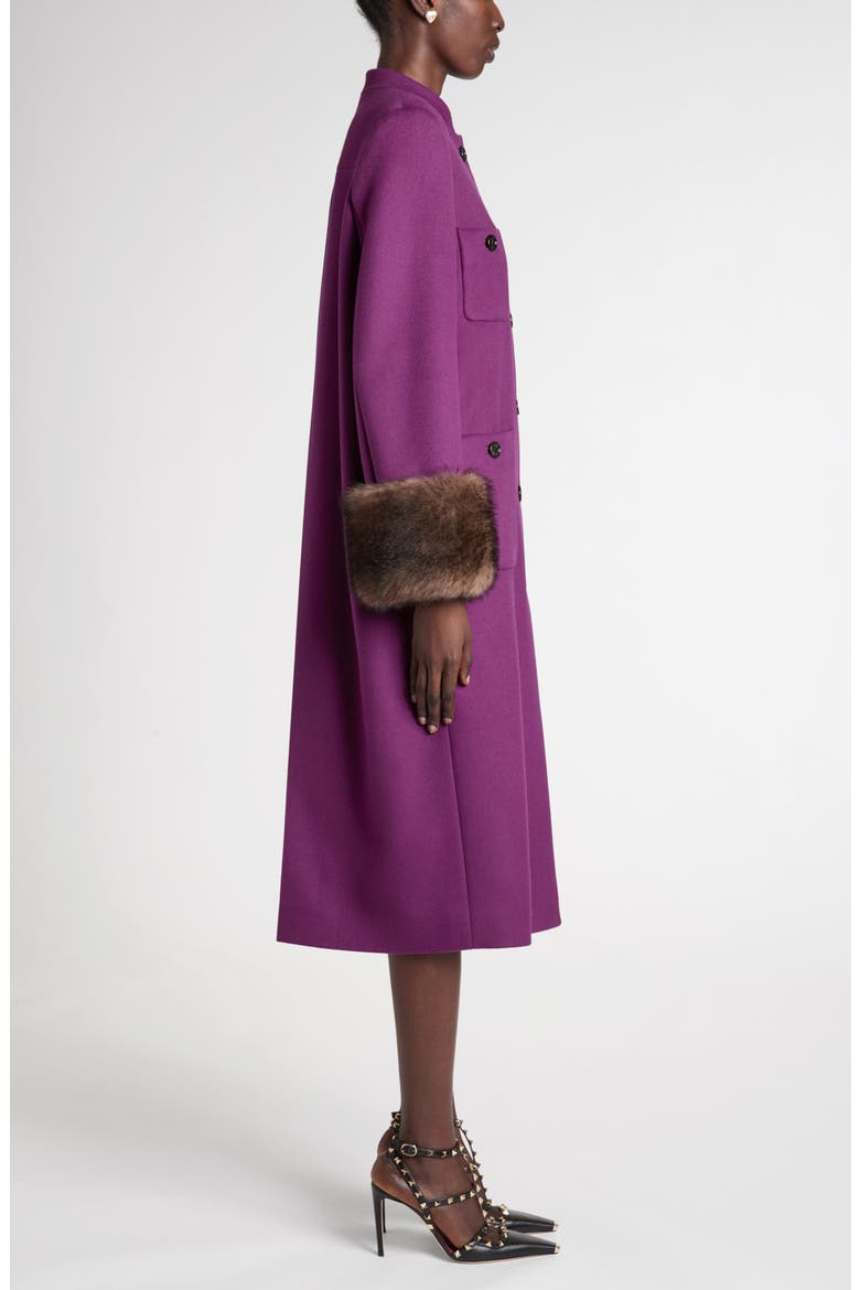 Compact Drape Wool & Cashmere Coat with Genuine Shearling Cuffs, Alternate, color, PURPLE