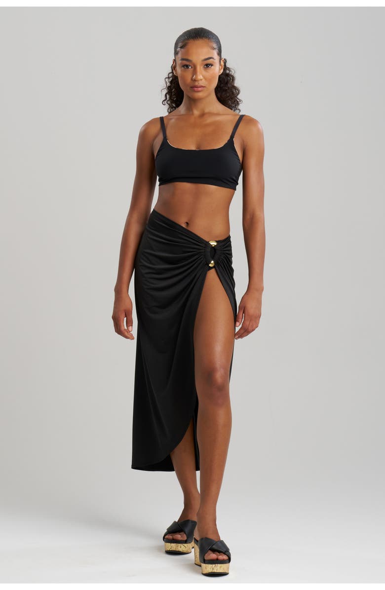 Natori Solid Jersey Pareo w/ Hammered Brass Ring, Main, color, Black