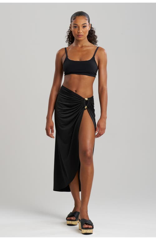 Natori Solid Jersey Pareo W/ Hammered Brass Ring In Black