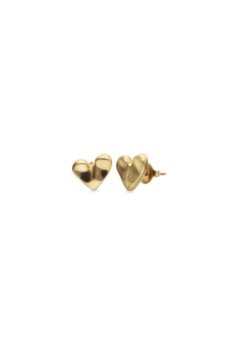 Heart Stud Earrings Plated in 18K Gold, Main, color, Gold