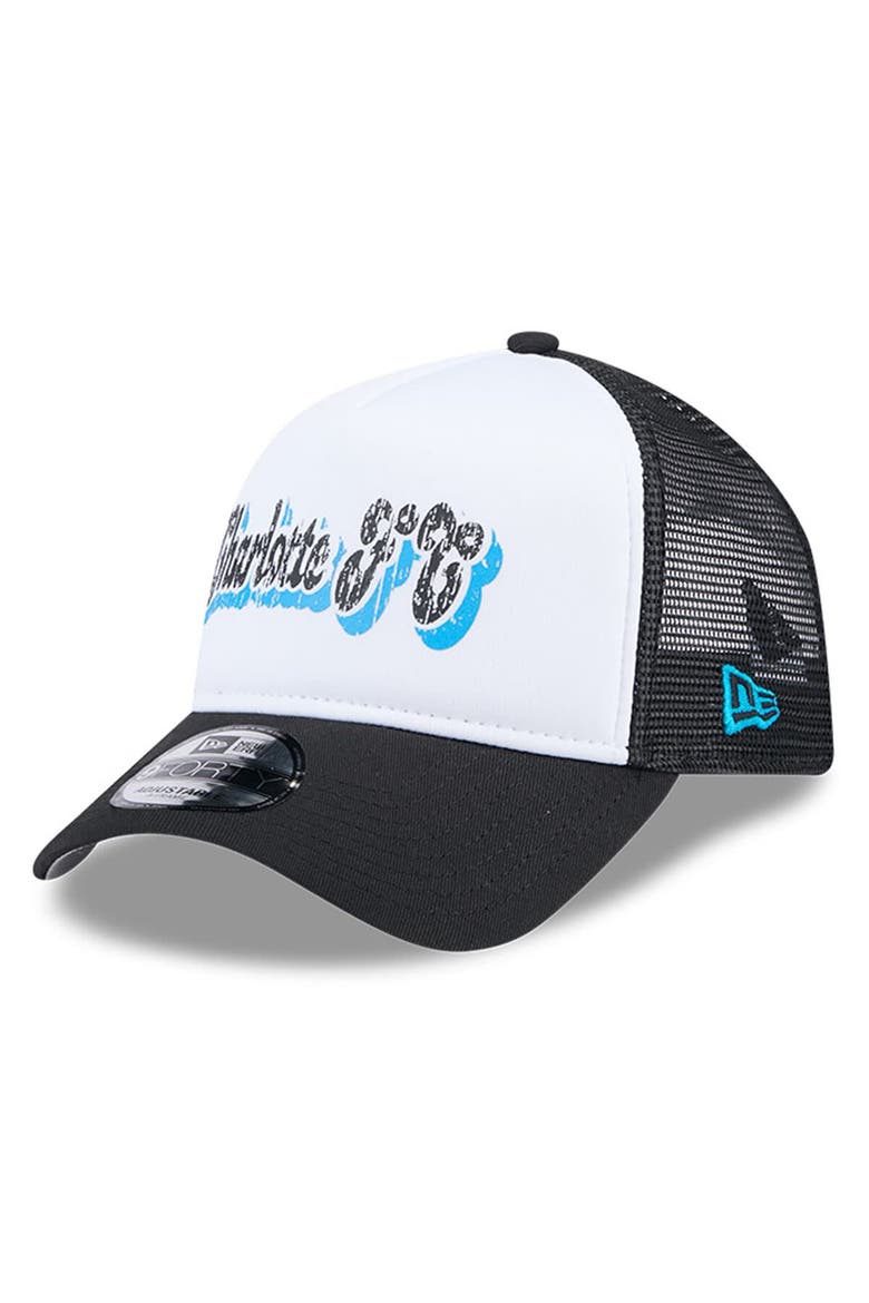 Women's New Era White/Black Charlotte FC Throwback A-Frame Trucker 9FORTY Snapback Hat, Main, color, Black