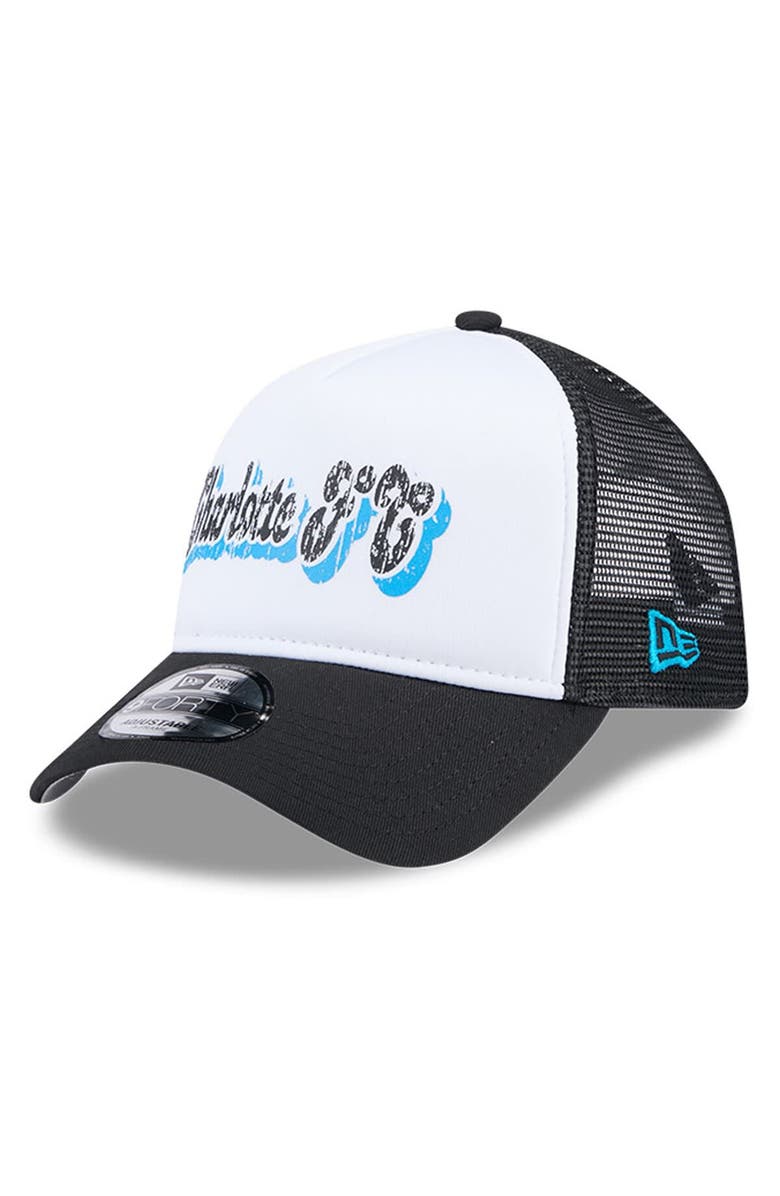 New Era Women's New Era White/Black Charlotte FC Throwback A-Frame Trucker 9FORTY Snapback Hat, Main, color, Black