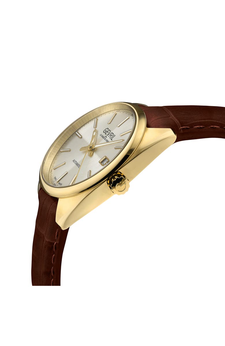 GEVRIL Five Points Swiss Automatic Croc Embossed Leather Strap Watch, 40mm, Alternate, color, 