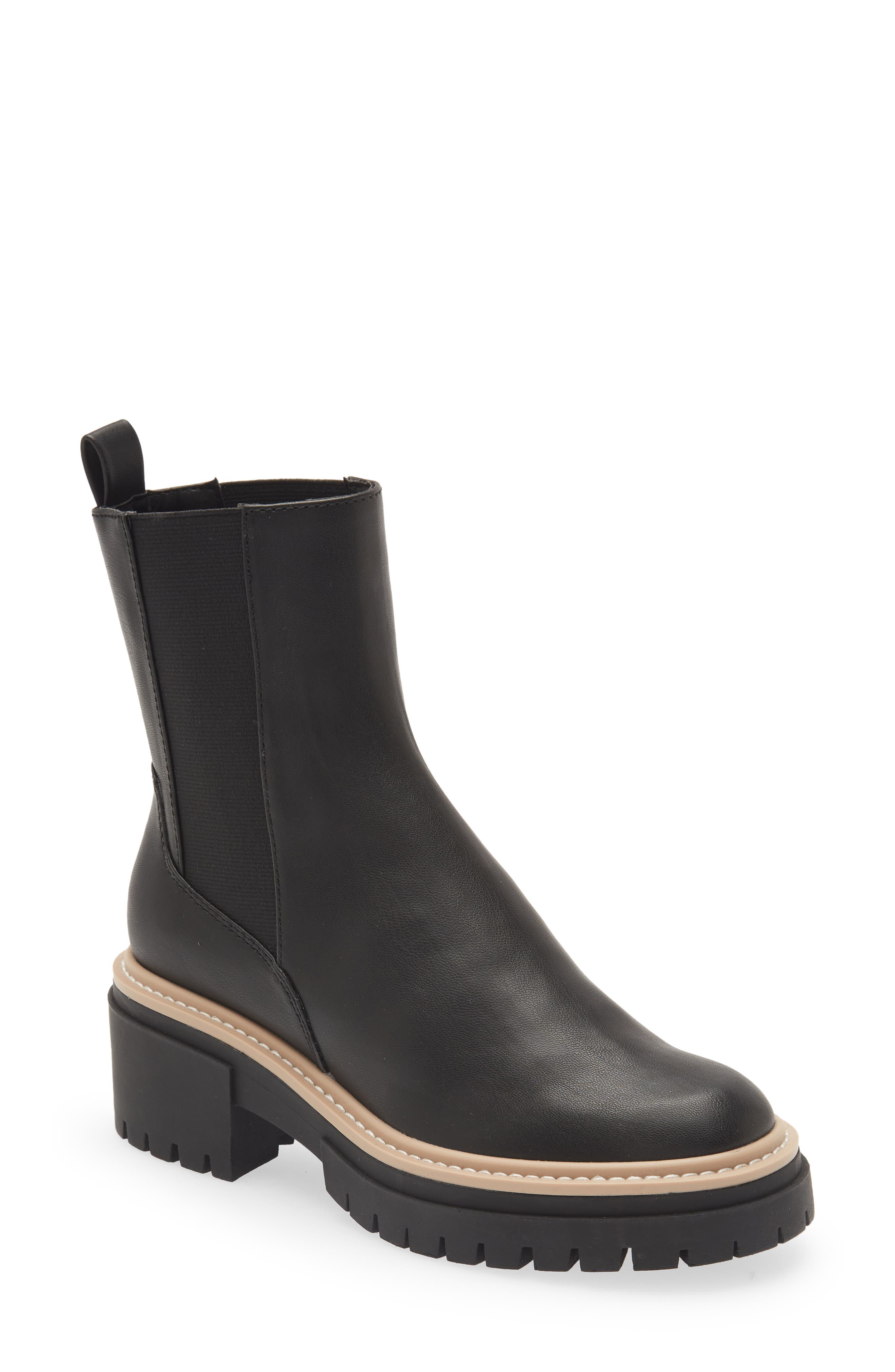 Mya Lug Sole Chelsea Boot, Main, color, BLACK