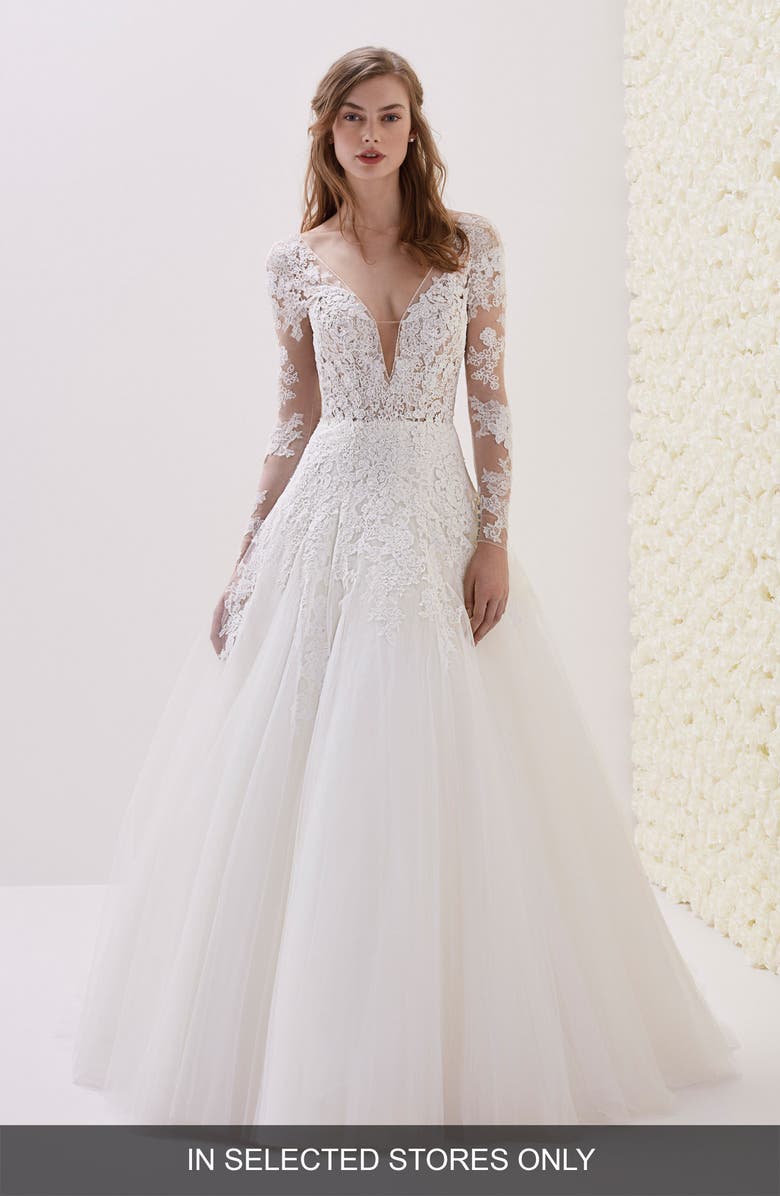 Pronovias Elwe Lace Illusion Ballgown, Main, color,