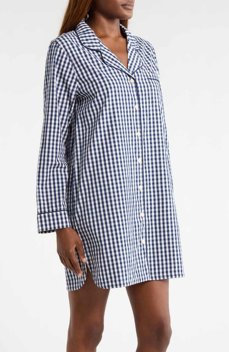 Nordstrom Classic Piped Cotton Nightshirt, Alternate, color, Navy Laura Gingham