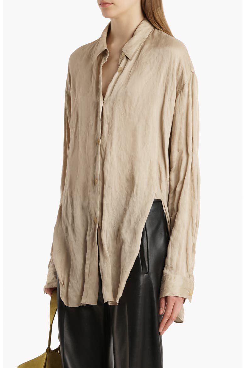 Goya Relaxed Crinkled Voile Button-Up Shirt, Alternate, color, TEA STAIN