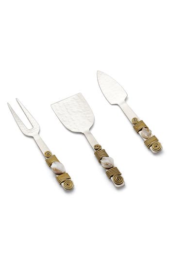 Tiramisu Mother Of Pearl Set Of 3 Cheese Knives In Silver