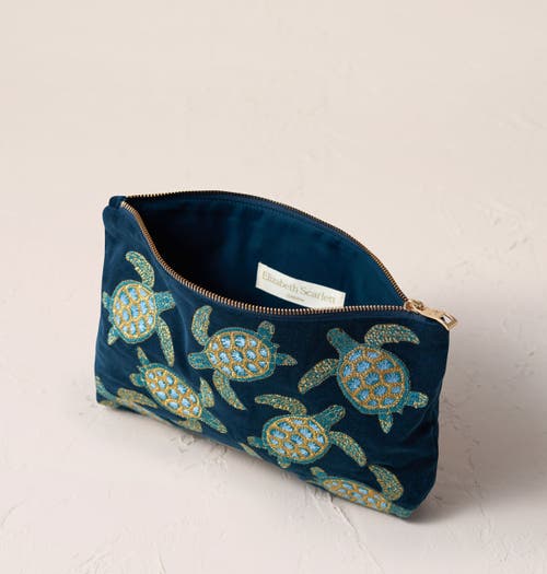 Elizabeth Scarlett Turtle Conservation Velvet Everyday Pouch In Multi
