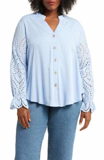Forgotten Grace Embroidered Eyelet Long Sleeve Button-Up Shirt