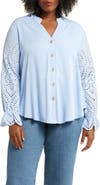 Forgotten Grace Embroidered Eyelet Long Sleeve Button-Up Shirt