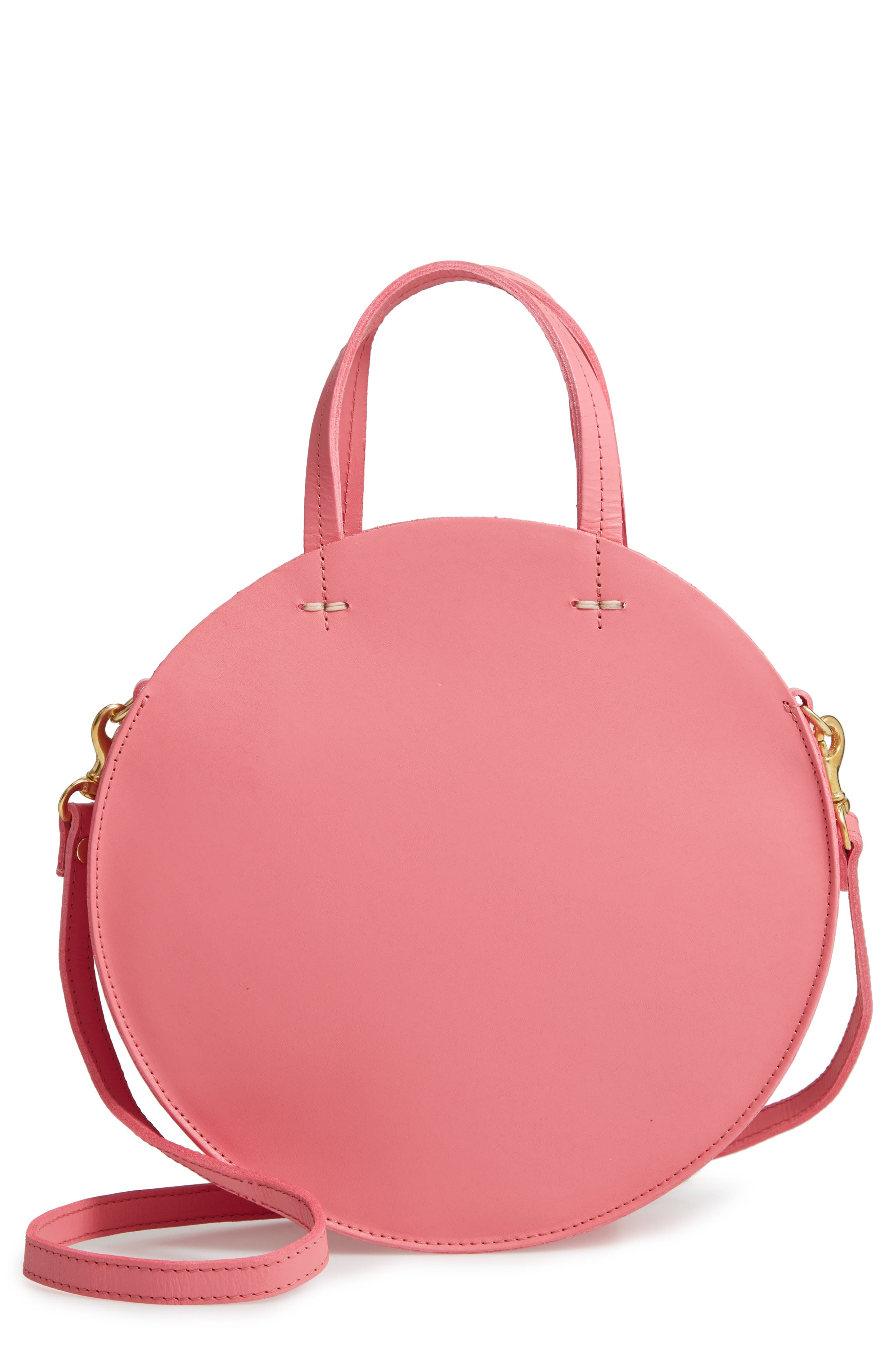 Clare V. Petit Alistair Leather Circular Crossbody Bag, Main, color, 