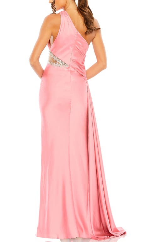 Mac Duggal One Shoulder Embellished Satin Gown In Coral