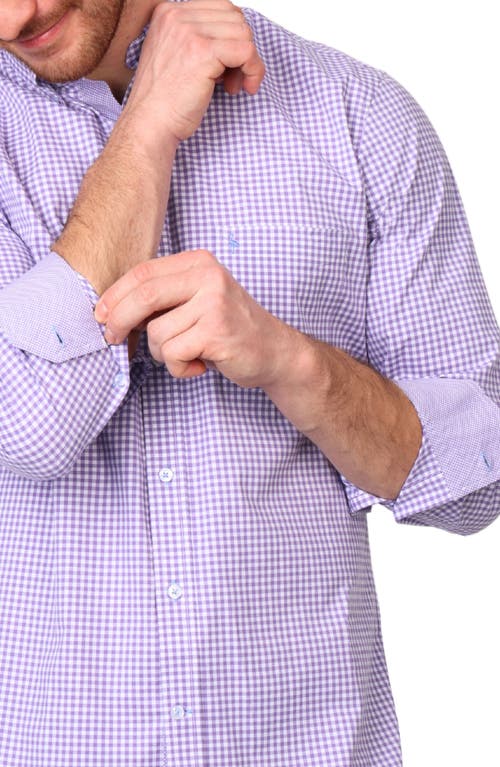 Tailorbyrd Gingham Stretch Cotton Button-up Shirt In Purple