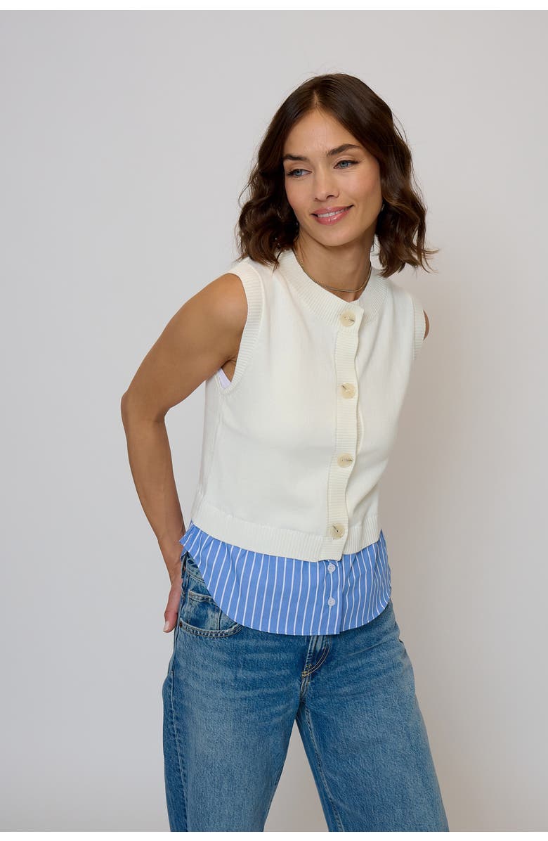 Central Park West Kira Twofer Button Up Tank, Main, color, Blue Stripe