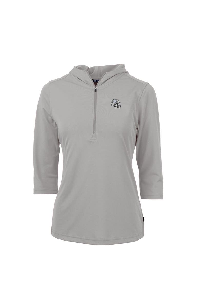 Cutter & Buck Women's Cutter & Buck  Heather Gray Indianapolis Colts Helmet Logo DryTec Virtue Eco Pique Recycled 3/4-Sleeve Half-Zip Pullover Hoodie, Alternate, color, 