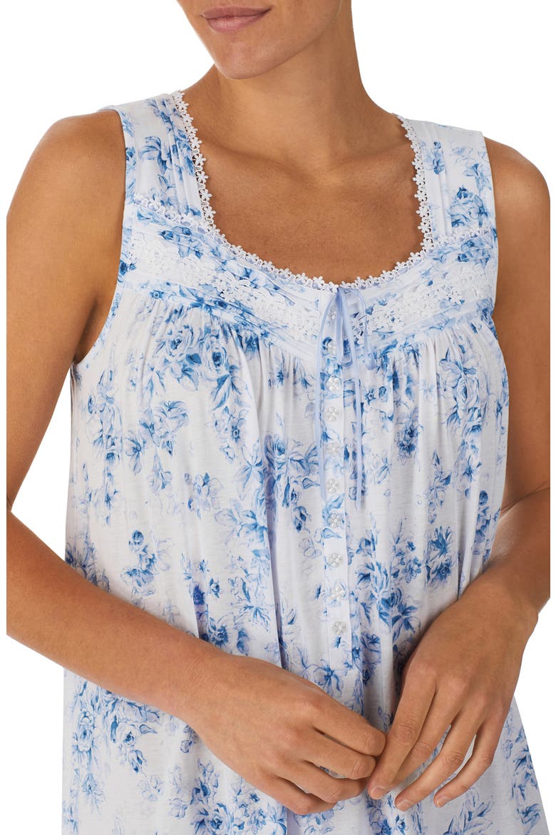 Floral Print Cotton Ballet Nightgown, Alternate, color, WHITE BLUE
