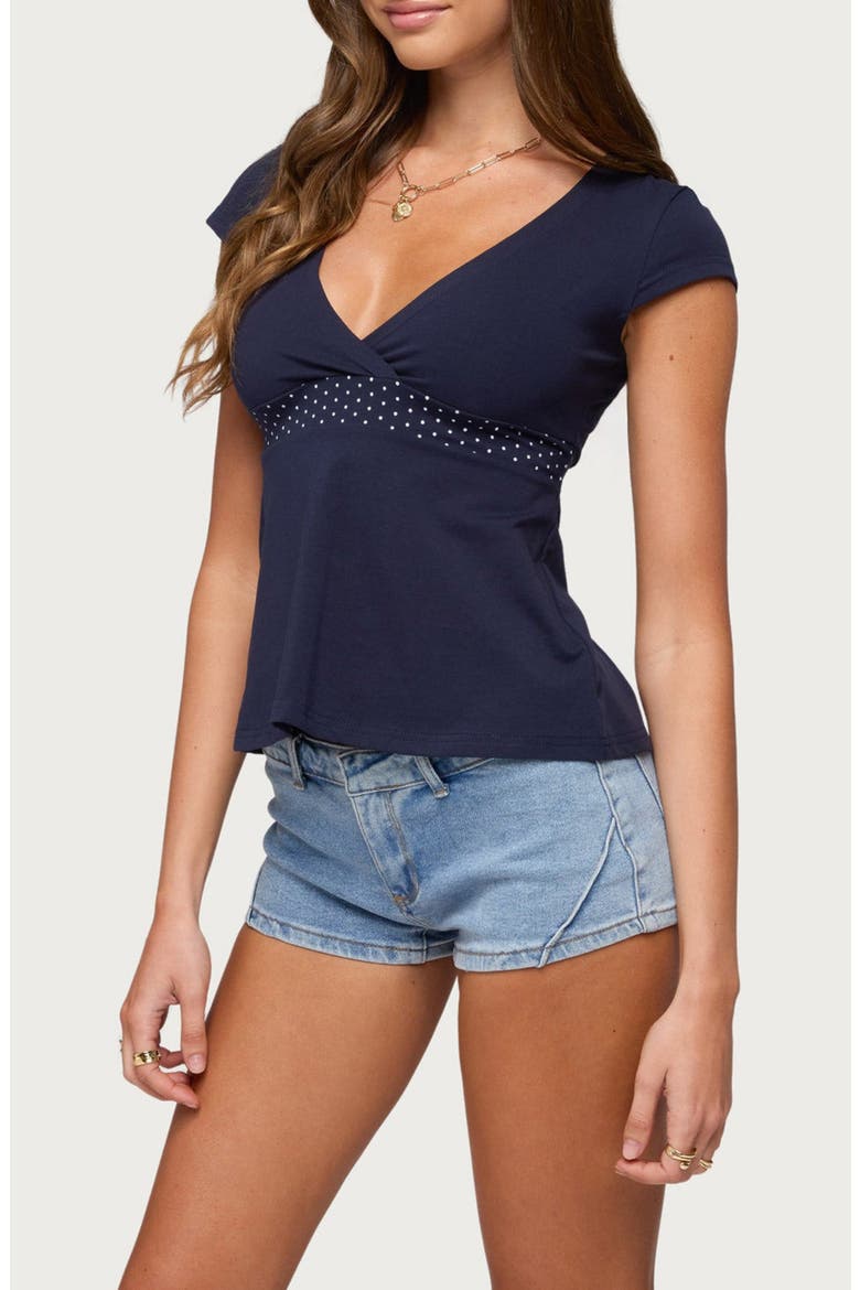Indygo Polka Dot Babydoll Top, Alternate, color, NAVY