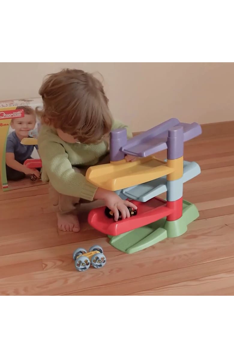 Quercetti Flip Car Race Track Stacking Ramp Playset, 2 Flipping Cars, Alternate, color, Multicolored