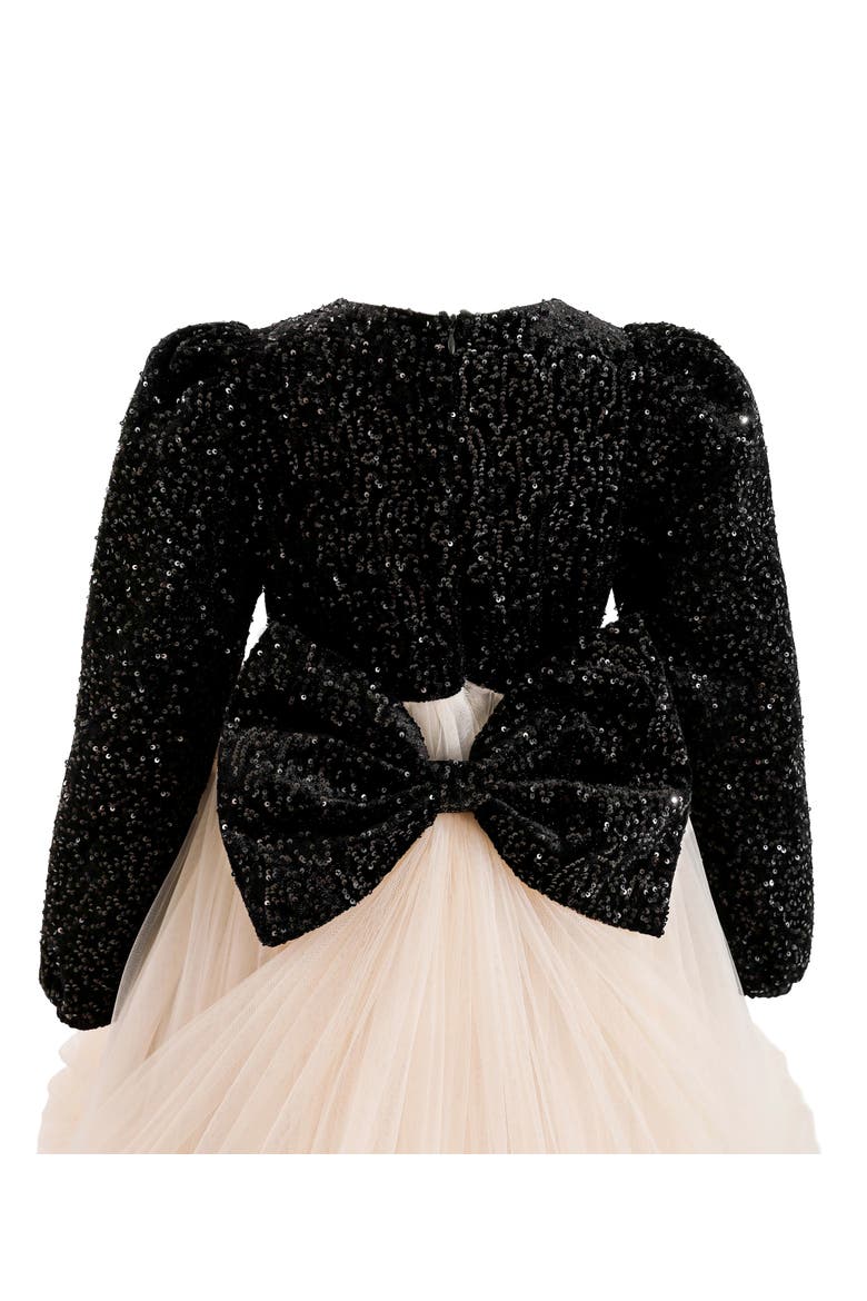 Glitter Bow-Back Tulle Gown, Alternate, color, Black
