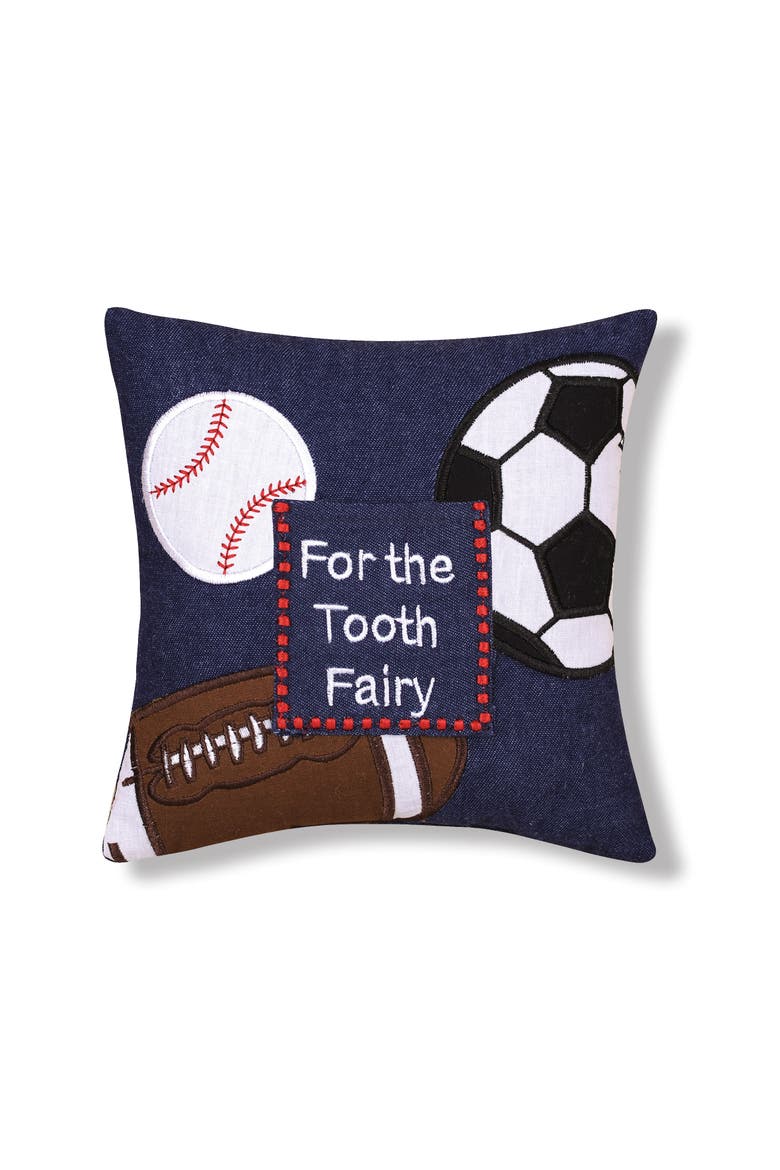 "For the Tooth Fairy" Embroidered Small/Petite Size Accent Pillow, 6" x 6", Main, color, Blue