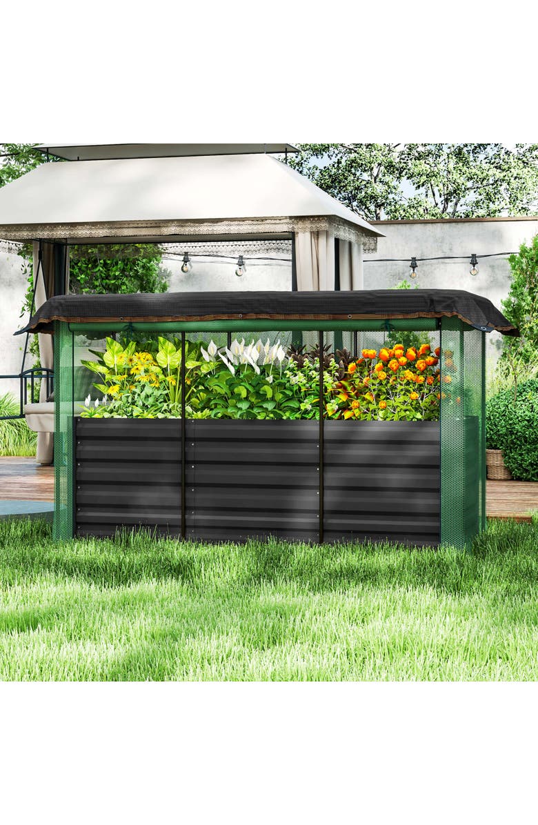 Outsunny Raised with Crop Cage Plant Protection Net and Shade Cloth Roof,  Garden Bed, Alternate, color, Dark Gray