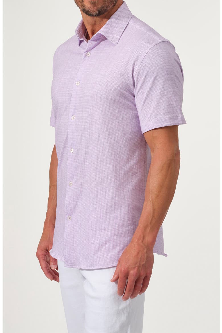 Dynamic Comfort Short Stretch Cotton Sleeve Button-Up Shirt, Alternate, color, LAVENDER