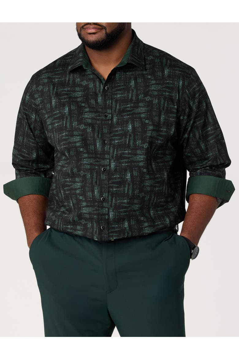 Big & Tall Brush Stroke Sport Shirt, Alternate, color, BLACK
