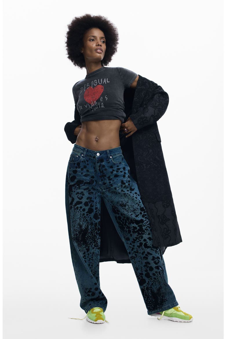 Abstract Print Barrel Leg Jeans, Alternate, color, DARK BLUE