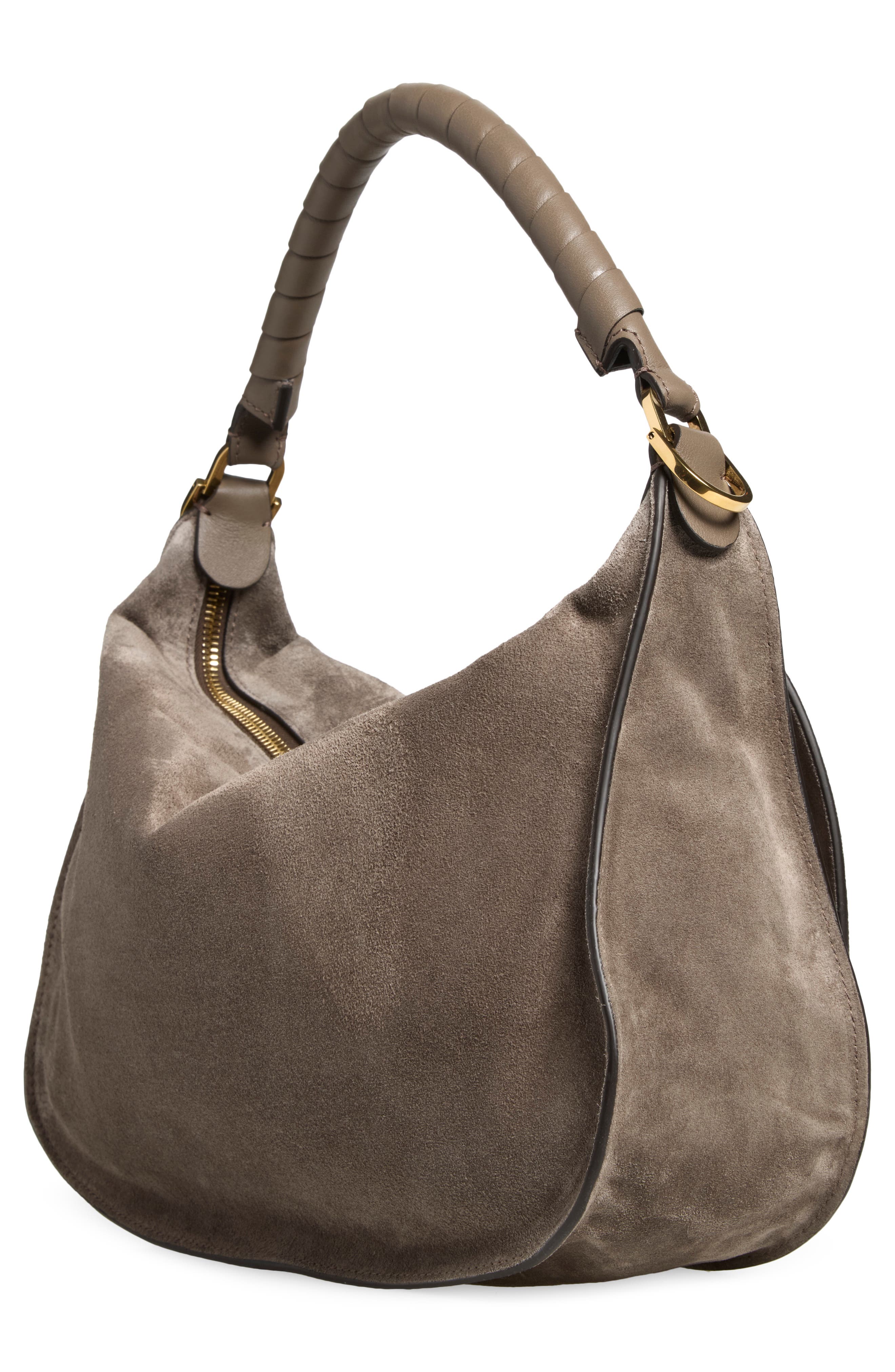 Small Marcie Suede Shoulder Bag, Alternate, color, NICKEL GREY