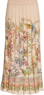 Etro Pleated Floral Midi Sweater Skirt