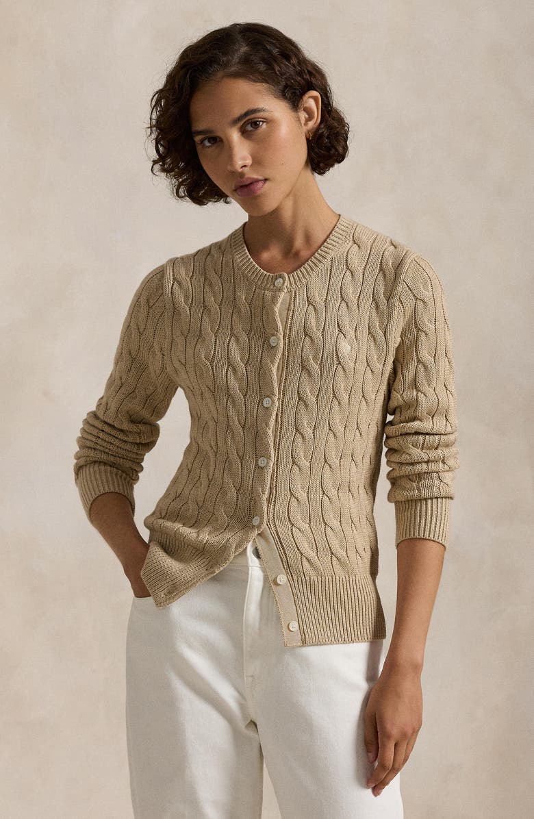 Polo Ralph Lauren Cable Stitch Cotton Cardigan, Alternate, color, 