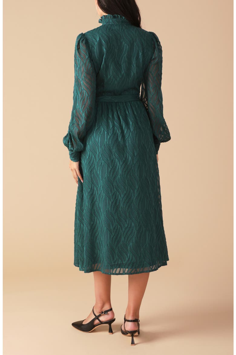 Solid Long Sleeve Ruffle Midi Dress, Alternate, color, DARK GREEN